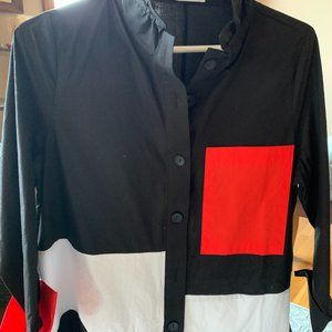 Tedra Black button down shirt, patch pockets, size M